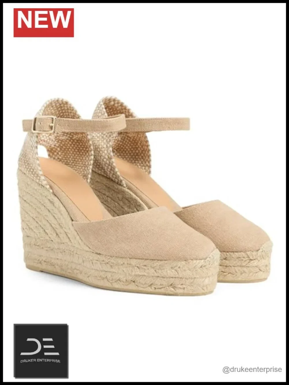 Wedge Espadrille Sandals, Textile Upper, Ankle Buckle, Summer Shoe